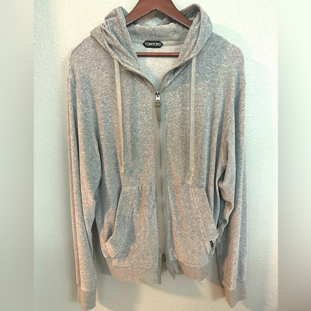 TOM FORD Gray Velvet Zip-Up Hoodie
